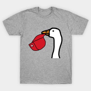 Minimal Portrait Goose Stealing Red Hat T-Shirt